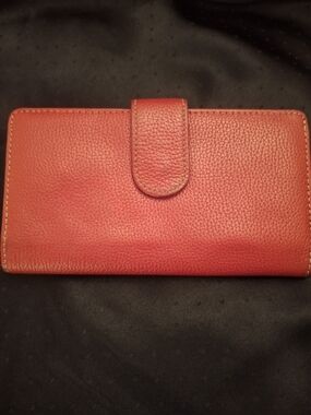 Pebbled Red Leather Snap Wallet